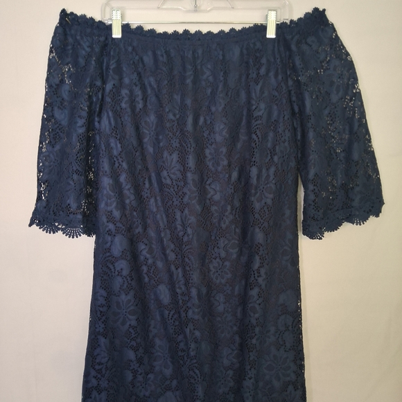 Dresses & Skirts - Elegant Navy Lace Off-Shoulder Dress